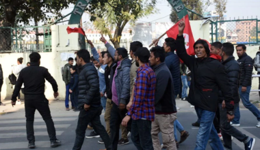 काठमाडौँमा नेविसंघको प्रदर्शन, बाँस्कोटालाई कारबाही गर्न माग