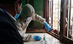 आरडिटी किटबाट कोरोना भाइरस परीक्षण गर्दै स्वास्थ्यकर्मी