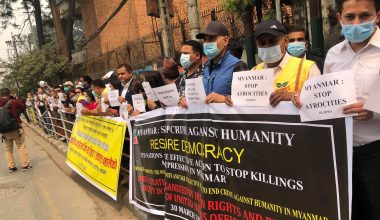 म्यानमारको सैन्य ‘कू’ विरुद्ध नेपालमा प्रदर्शन