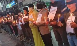 म्यानमारका नागरिकको जीवन रक्षाका लागि मैनबत्तीसहित प्रदर्शन