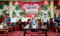 सुरेन्द्र पाण्डेले पार्टीको समसामयिक विषयमा पत्रकार सम्मेलन गर्दै