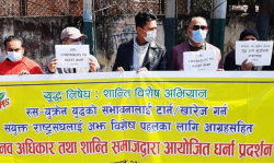 रुस-युक्रेनबीचको तनाव रोक्न माग गर्दै मानव अधिकार तथा शान्ति समाजको प्रदर्शन