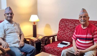 अध्यक्ष ओली र महामन्त्री राणाबीच भेट, चुनावमा एमाले-राप्रपा सहकार्यको पहिलो गेट