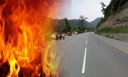 ग्यास बोकेको बुलेटमा आगलागी, नारायणगढ-मुग्लिन सडक अवरुद्ध