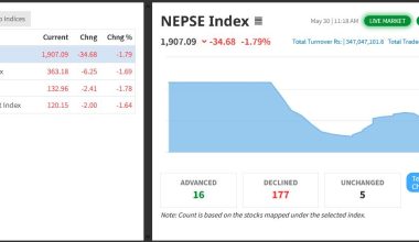कारोबार खुलेको पहिलो घण्टामै ३४ अंकले घट्यो नेप्से