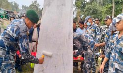 सशस्त्र प्रहरीले गर्याे कञ्चनपुरमा सीमा स्तम्भ रङ्गरोगन