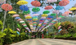 रङ्गीविरङ्गी छाताले सिँगारियो धार्मिक पर्यटकीयस्थल दोमुखा