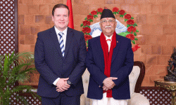 प्रधानमन्त्री ओलीसँग फिनल्याण्डका मन्त्री ताभियोको शिष्टाचार भेट