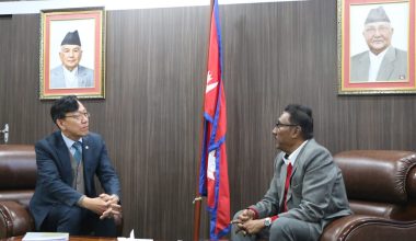 श्रममन्त्री भण्डारीसँग दक्षिण कोरियाका राजदूत पार्क ताईको शिष्टाचार भेट