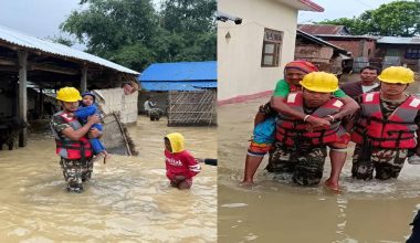 अविरल वर्षाका कारण फसेका नागरिकलाई सेनाले गर्‍यो उद्धार