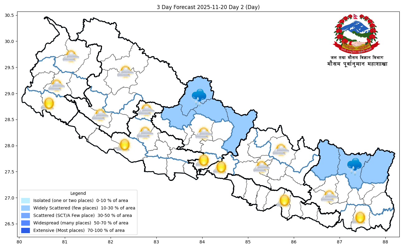 काठमाडौं उपत्यकाको अधिकतम तापक्रम २१ देखि २३ डिग्री सेल्सियसबीच रहने