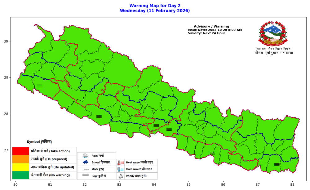 आज उच्च पहाडी र हिमाली क्षेत्रमा हल्का वर्षा र हिमपात हुने