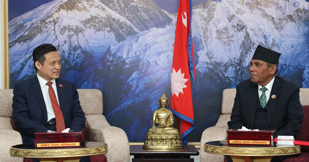 राष्ट्रिय सभा अध्यक्ष दाहालसँग नवनियुक्त चिनियाँ राजदूत चाङको शिष्टाचार भेट