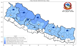 पहाडी तथा हिमाली क्षेत्रमा वर्षा र हिमपातको सम्भावना, तराईमा हुरीको चेतावनी